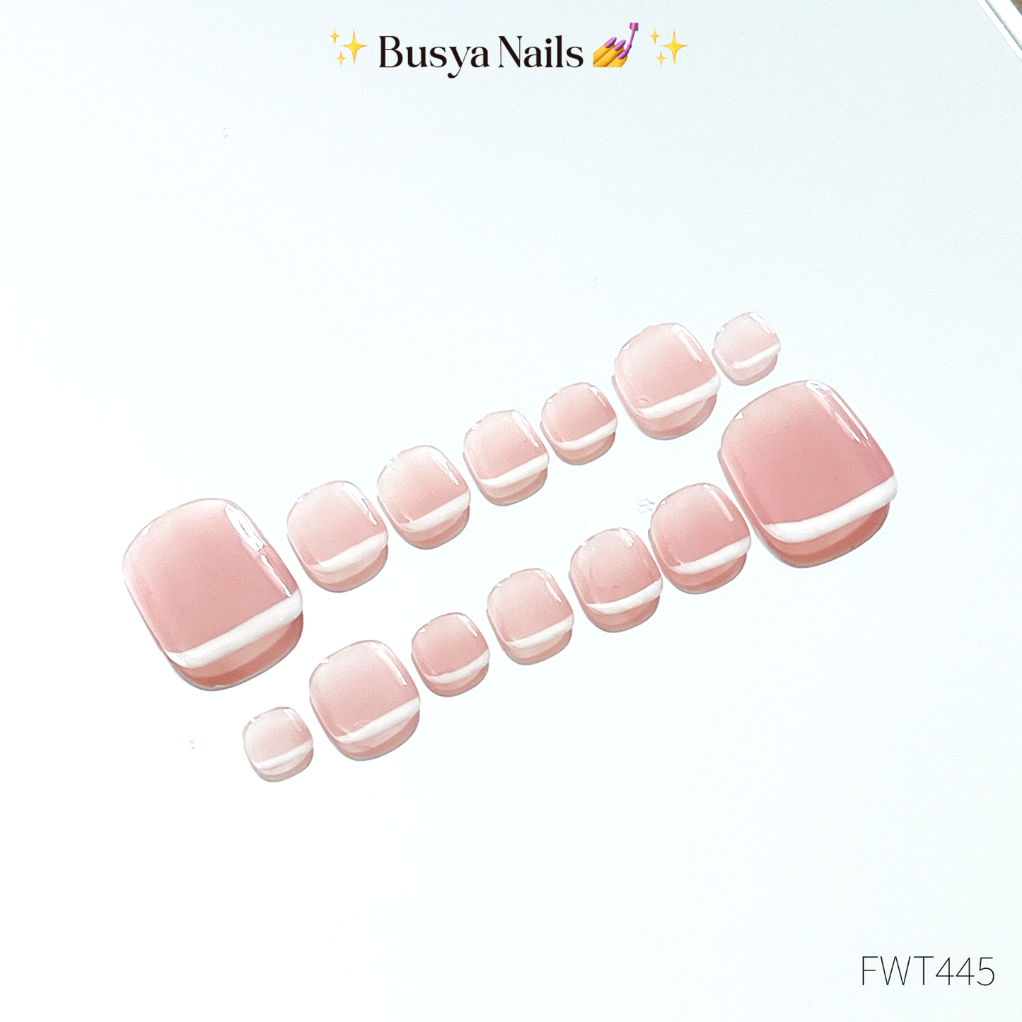 Busya Nails - French White Toe Nails Pressed On Nails Gel Free Toolkit Kuku Palsu