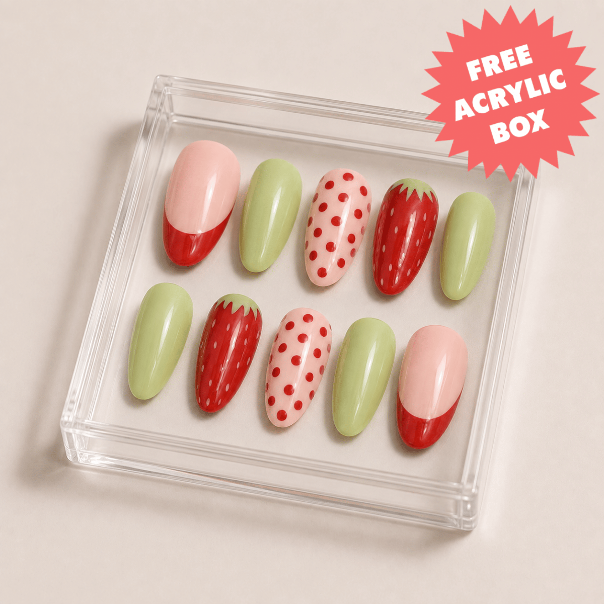 Busya Nails - Strawberry Park Pressed On Nails Kuku Palsu Free Tools