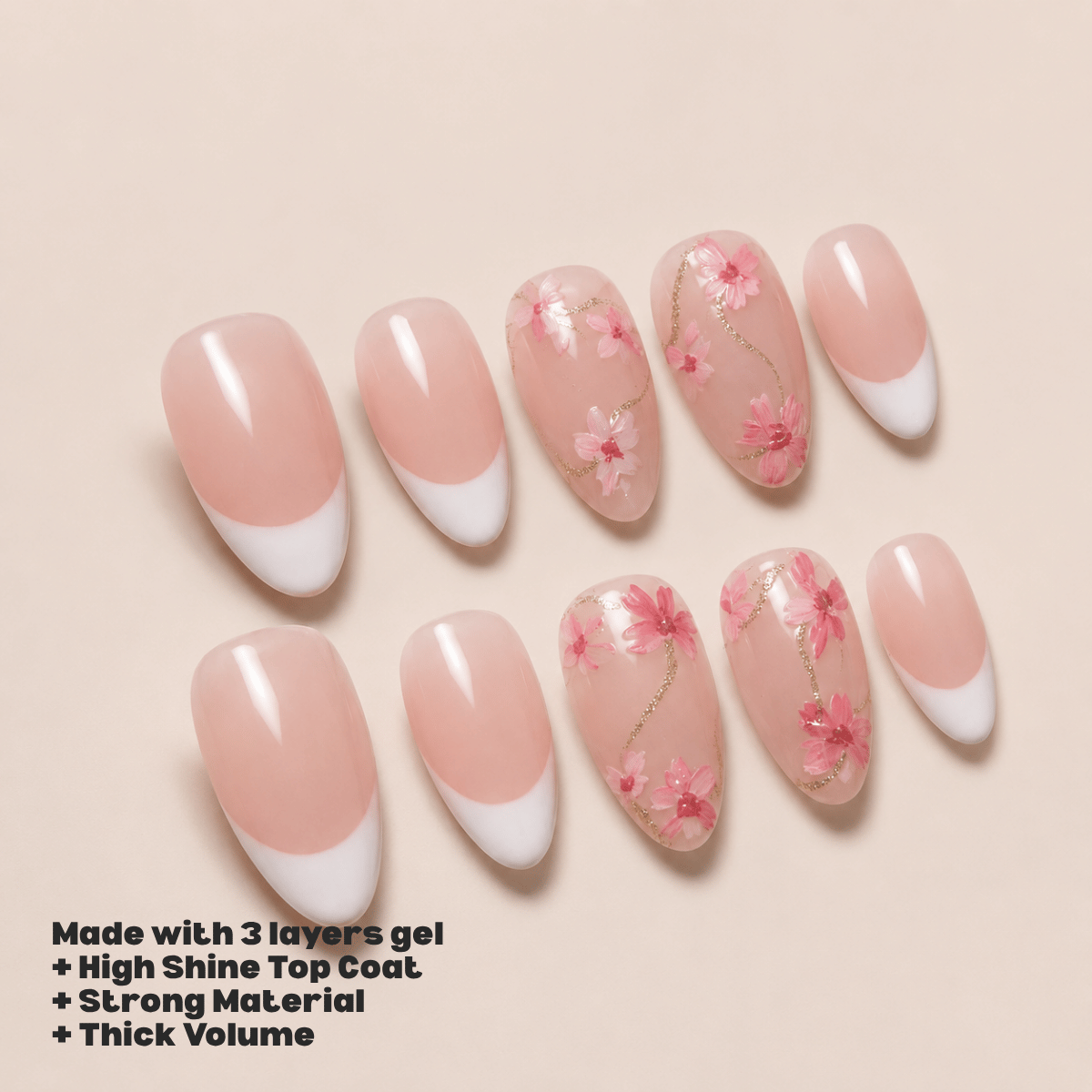 Busya Nails - Pink Cosmos French White Pressed On Nails Kuku Palsu Free Tools