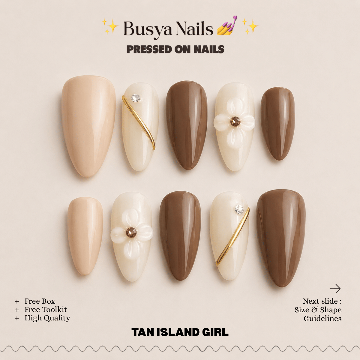 Busya Nails - Ten Island Girl Pressed On Nails Kuku Palsu Free Tools