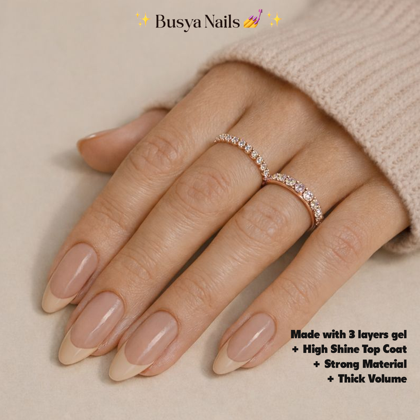 Busya Nails - French Beige Gel Nail Art Kuku Palsu Pressed On Nails Gel Free Toolkit