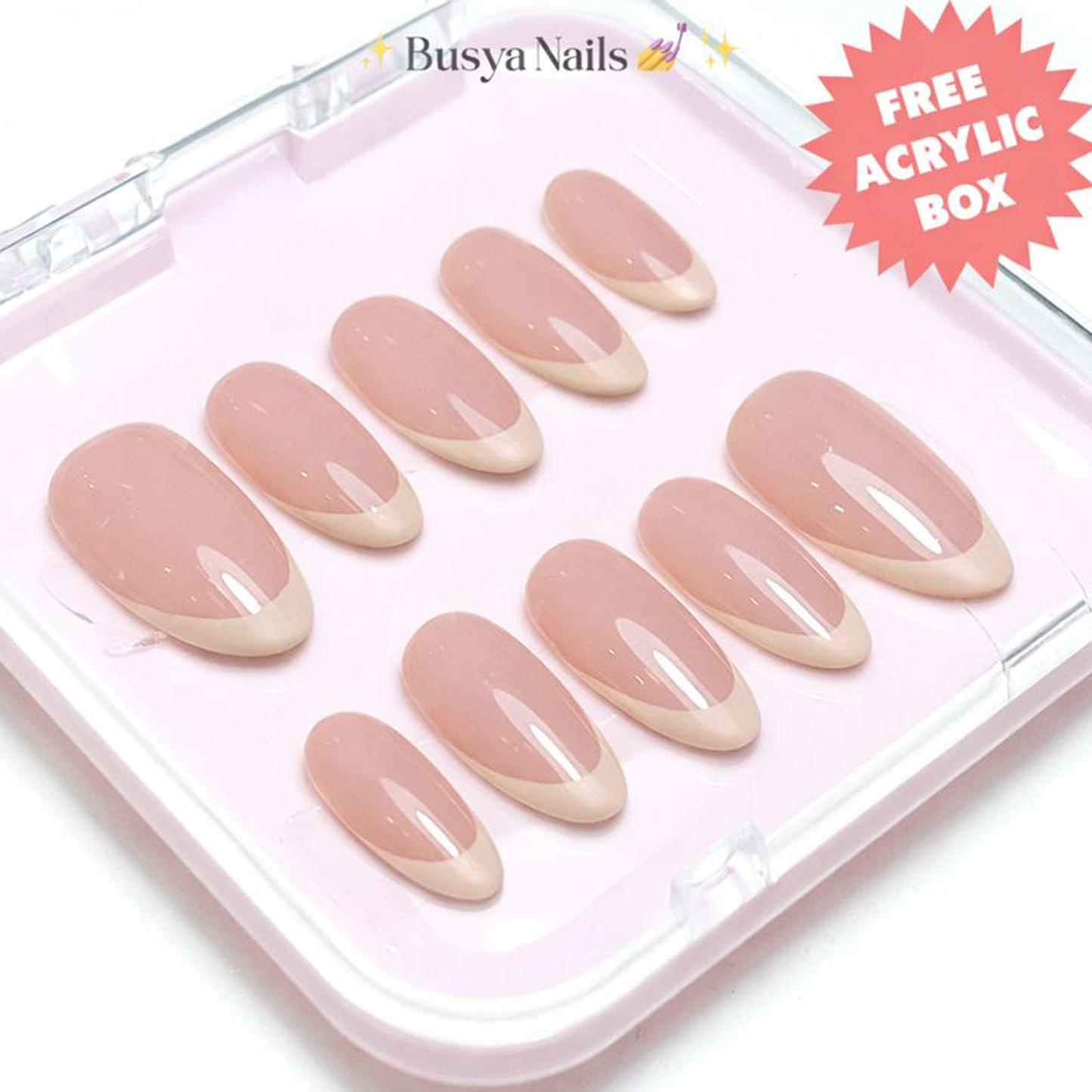 Busya Nails - French Beige Gel Nail Art Kuku Palsu Pressed On Nails Gel Free Toolkit