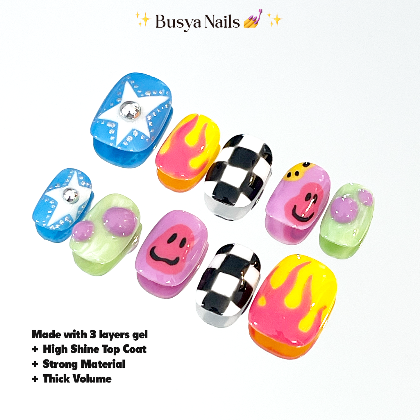 Busya Nails - Sk8er Boi Y2K Men Pressed On Nails Kuku Palsu Free Tools