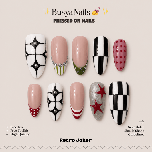 Busya Nails - Retro Joker Pressed On Nails Kuku Palsu Free Tools