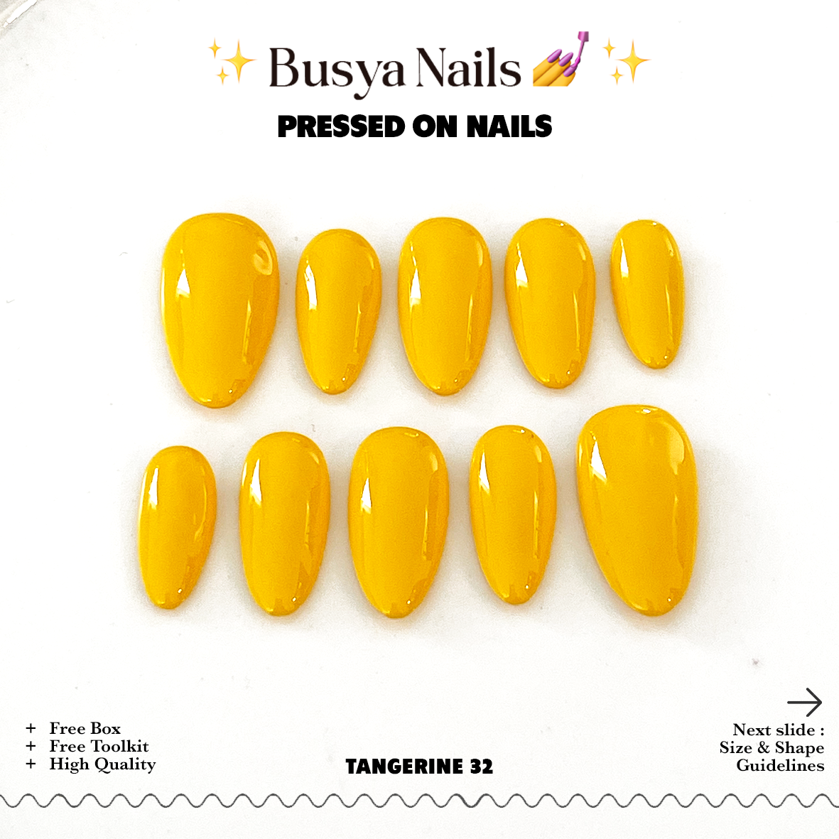 Busya Nails - Tangerine 32 Pressed On Nails Kuku Palsu Free Lem Tools