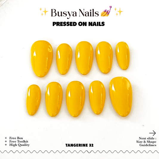 Busya Nails - Tangerine 32 Pressed On Nails Kuku Palsu Free Lem Tools
