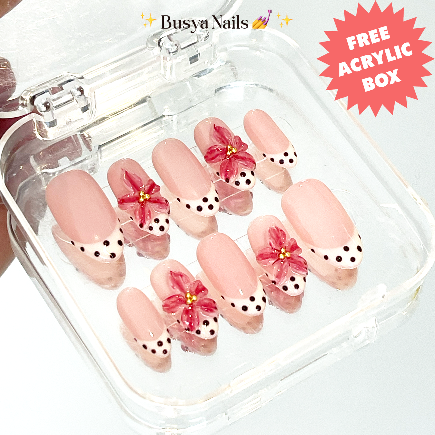 Busya Nails - Retro Blossoms 3D Pressed On Nails Kuku Palsu Free Tools