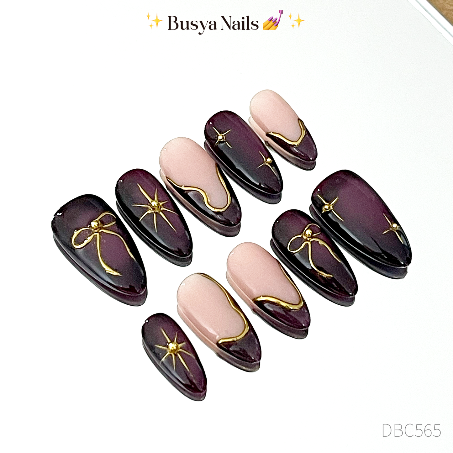 Busya Nails - Dreamies in Burgundy Cat Eye Pressed On Nails Kuku Palsu Free Tools