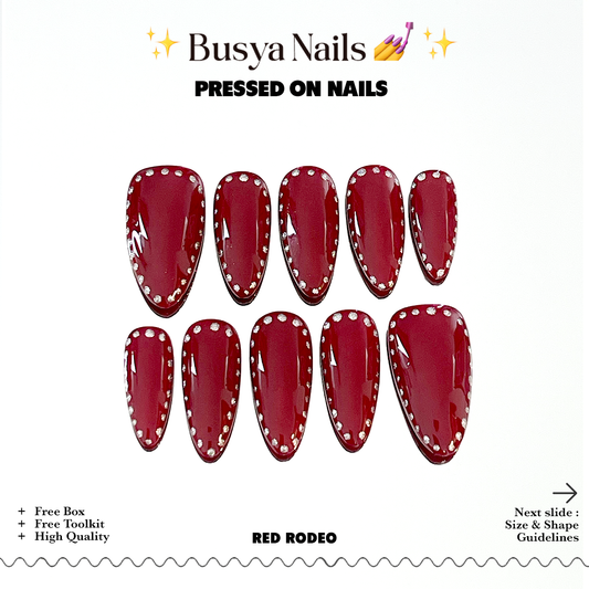 Busya Nails - Red Rodeo Pressed On Nails Kuku Palsu Free Tools