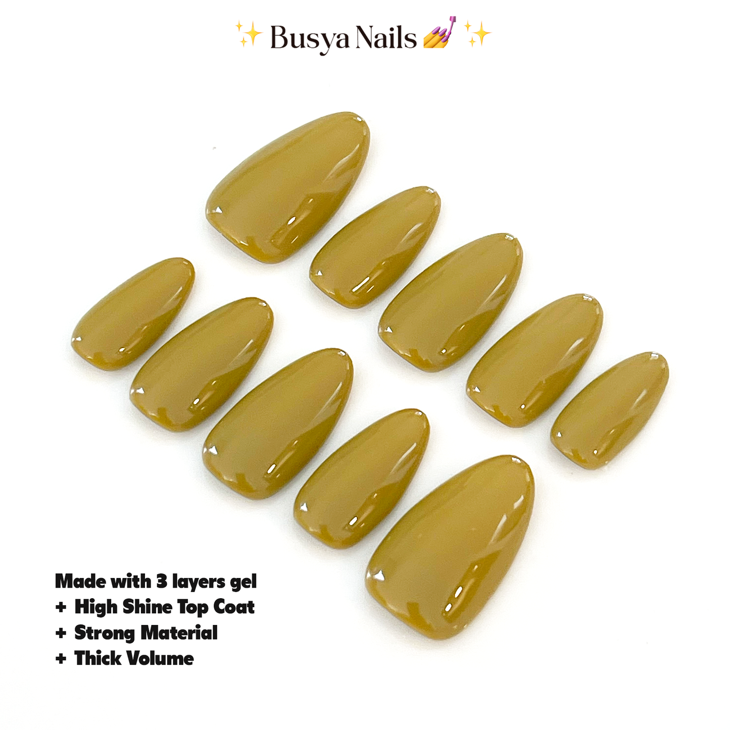 Busya Nails - Harvest 56 Olive Pressed On Nails Kuku Palsu Free Lem Tools