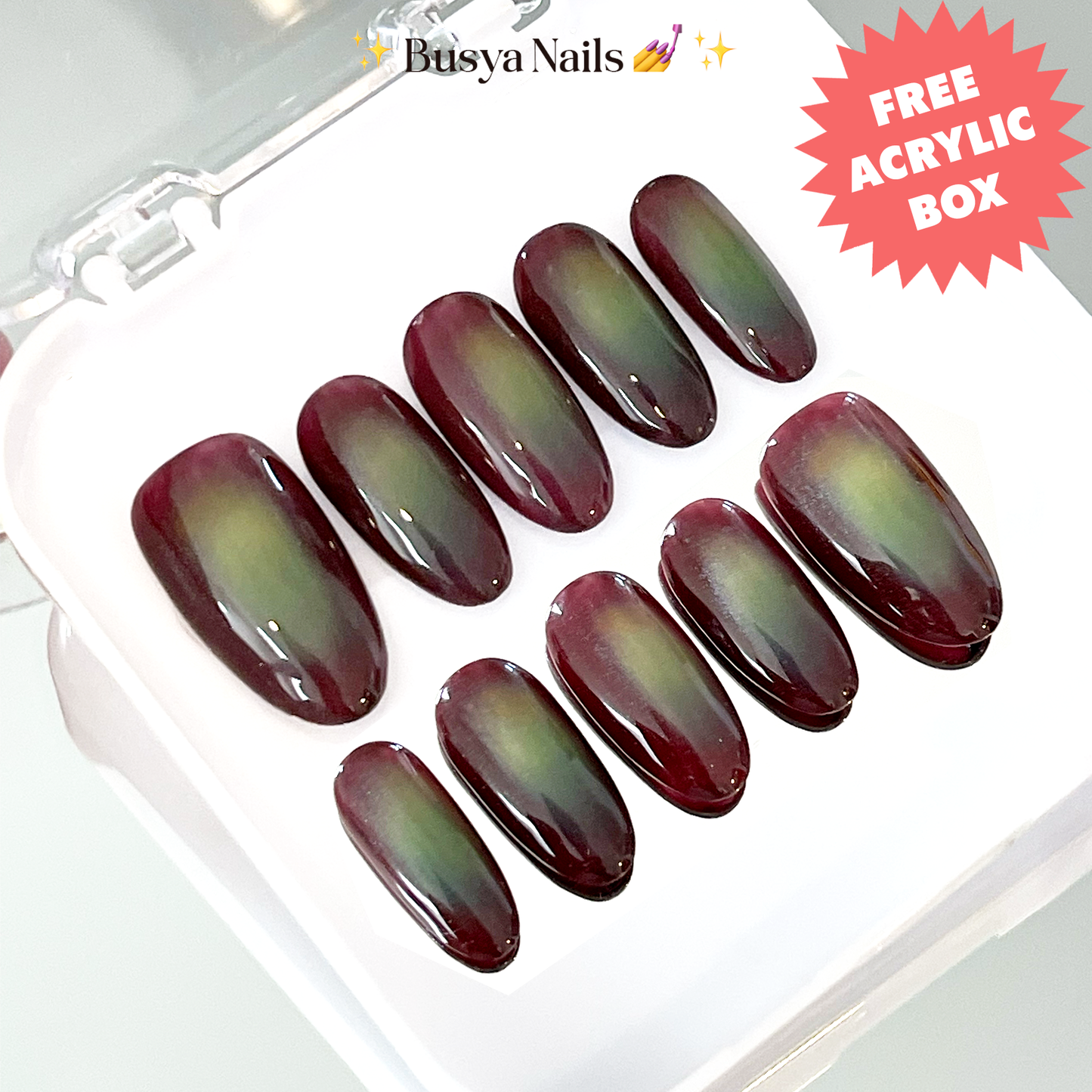 Busya Nails - Rainbow Ombre Pressed On Nails Kuku Palsu Free Lem Tools