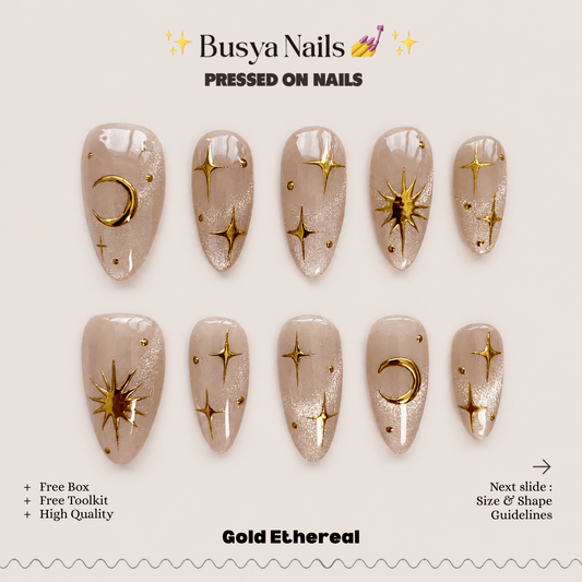 Busya Nails - Goldie Goddess Pressed On Nails Kuku Palsu Free Tools