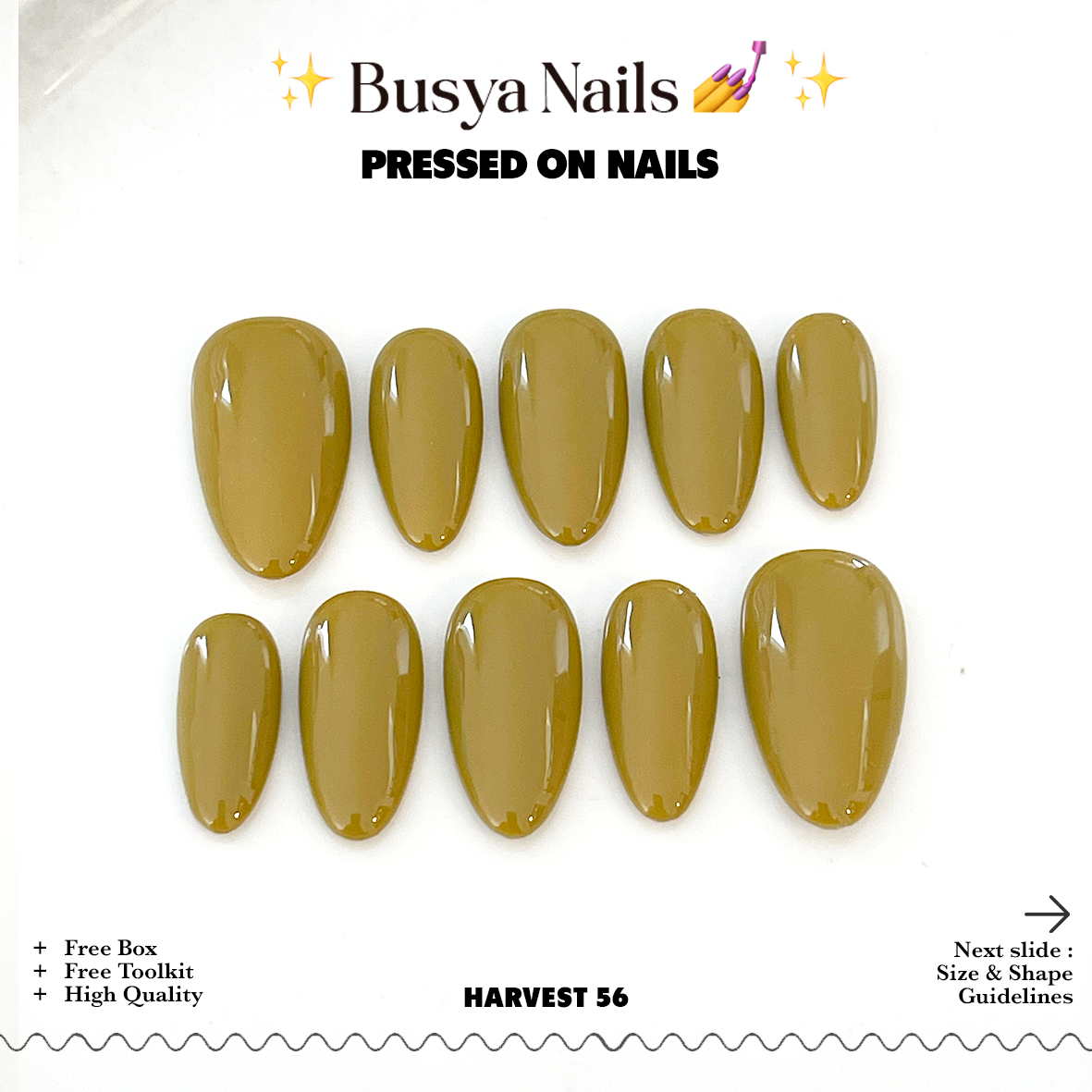 Busya Nails - Harvest 56 Olive Pressed On Nails Kuku Palsu Free Lem Tools