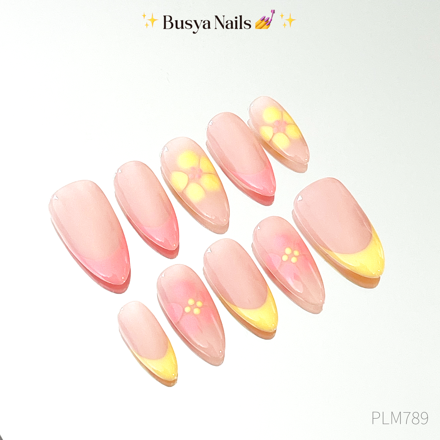 Busya Nails - Pink Lemonade Summer Pressed On Nails Kuku Palsu Free Tools