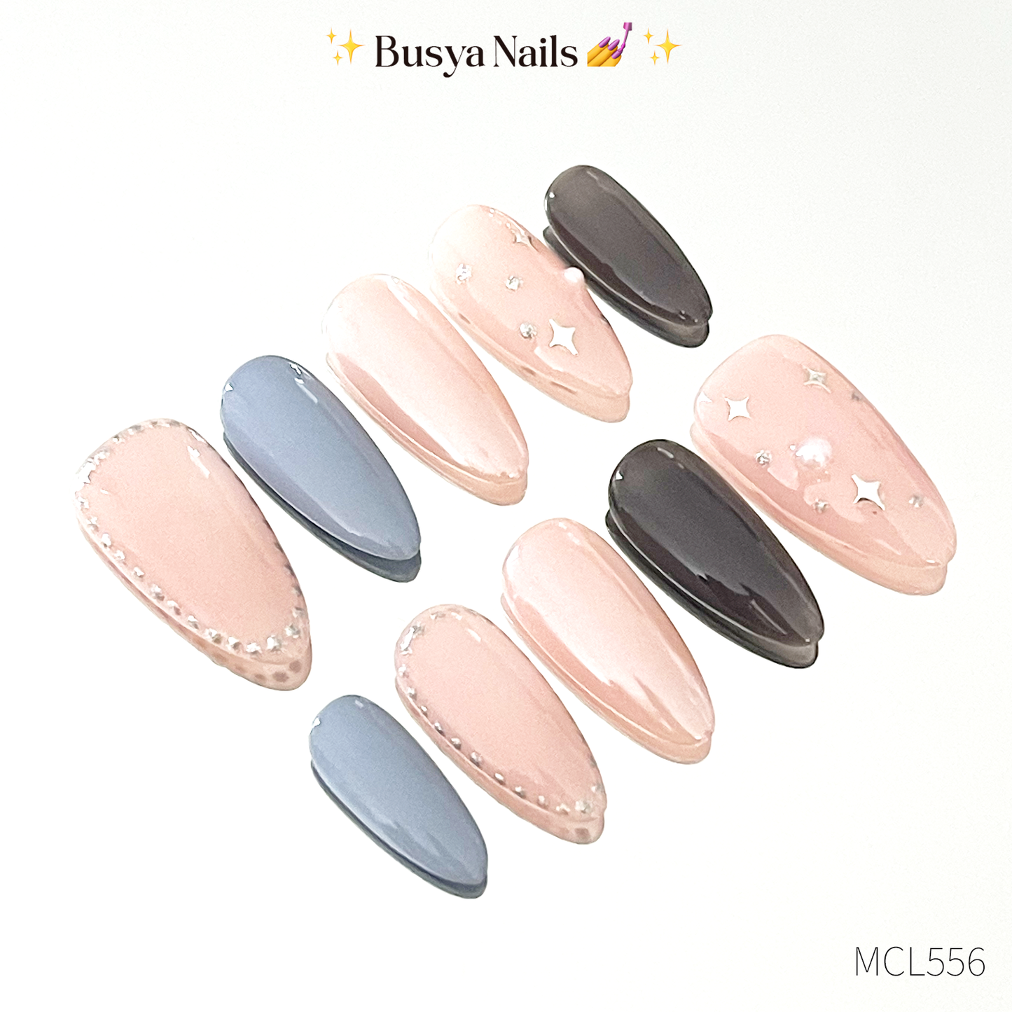 Busya Nails - Muted Cool Pressed On Nails Kuku Palsu Free Tools