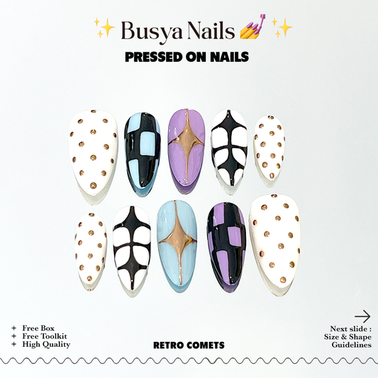 Busya Nails - Retro CometsPressed On Nails Kuku Palsu Free Tools