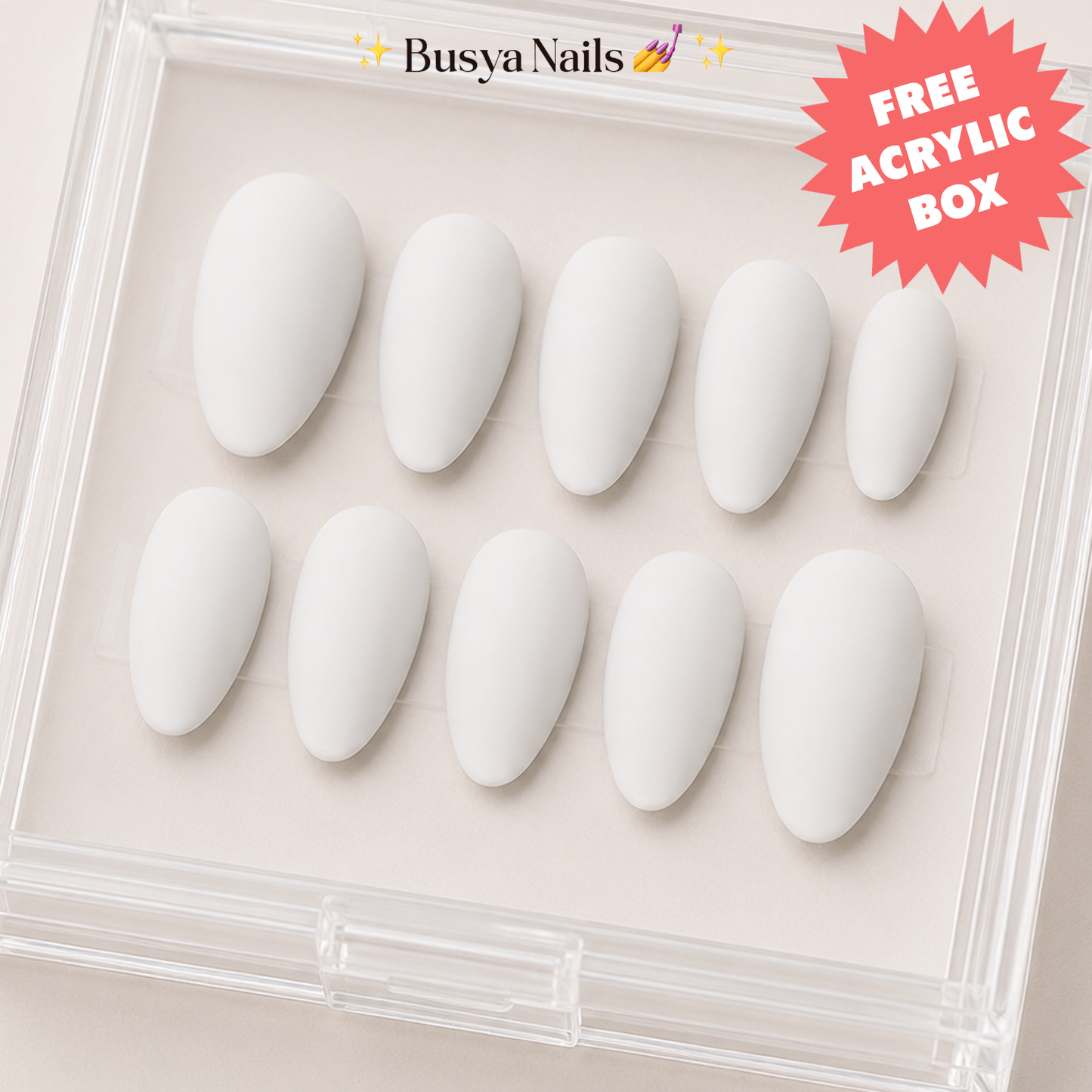 Busya Nails - Milk 001 Matte Pressed On Nails Kuku Palsu Free Tools