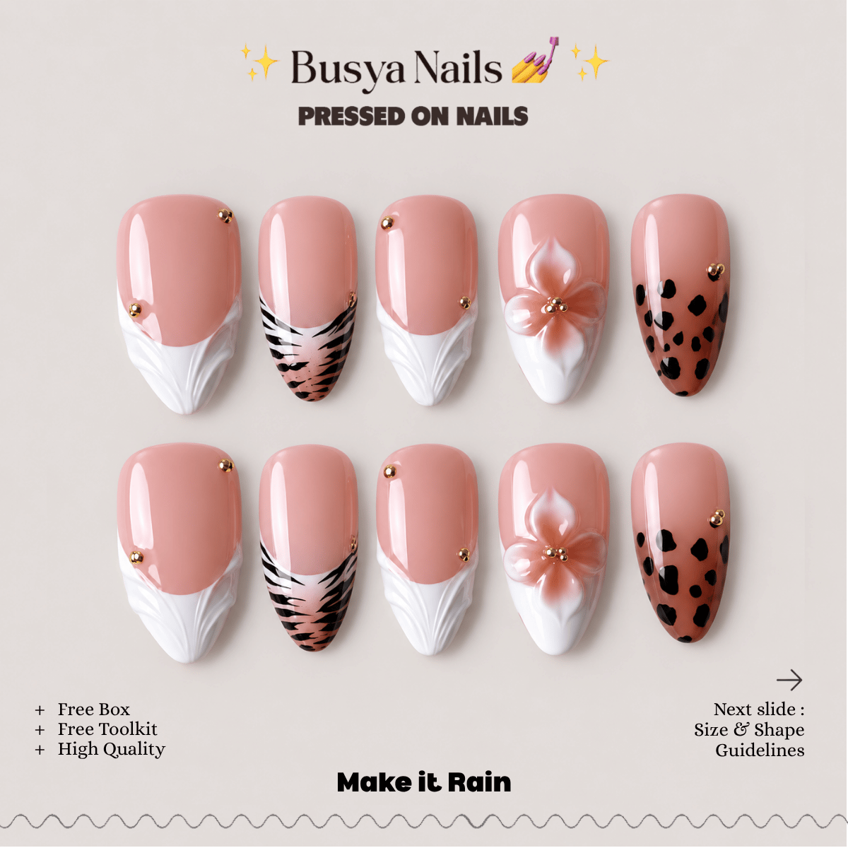 Busya Nails - Make it Rain Pressed On Nails Kuku Palsu Free Tools