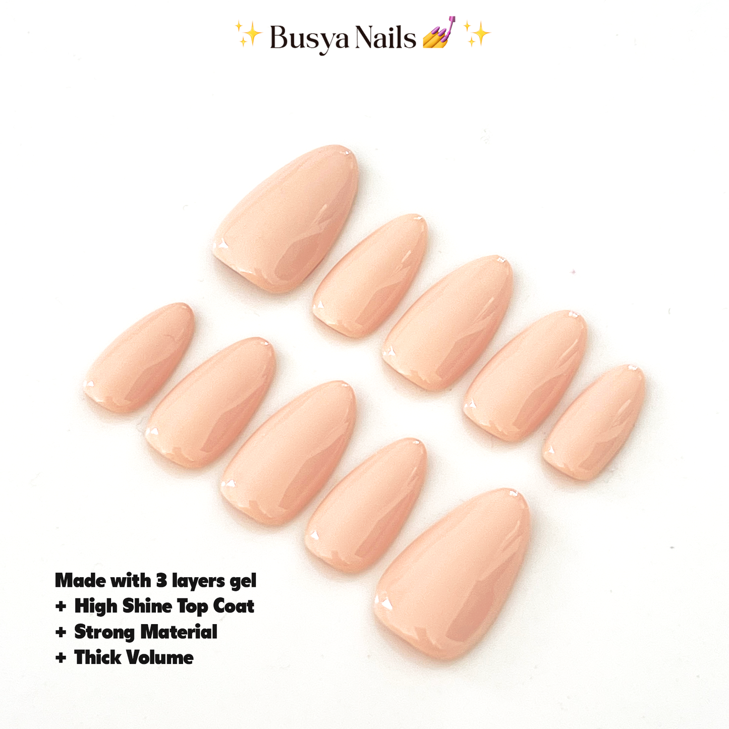 Busya Nails - Peachy 13 Pressed On Nails Kuku Palsu Free Lem Tools