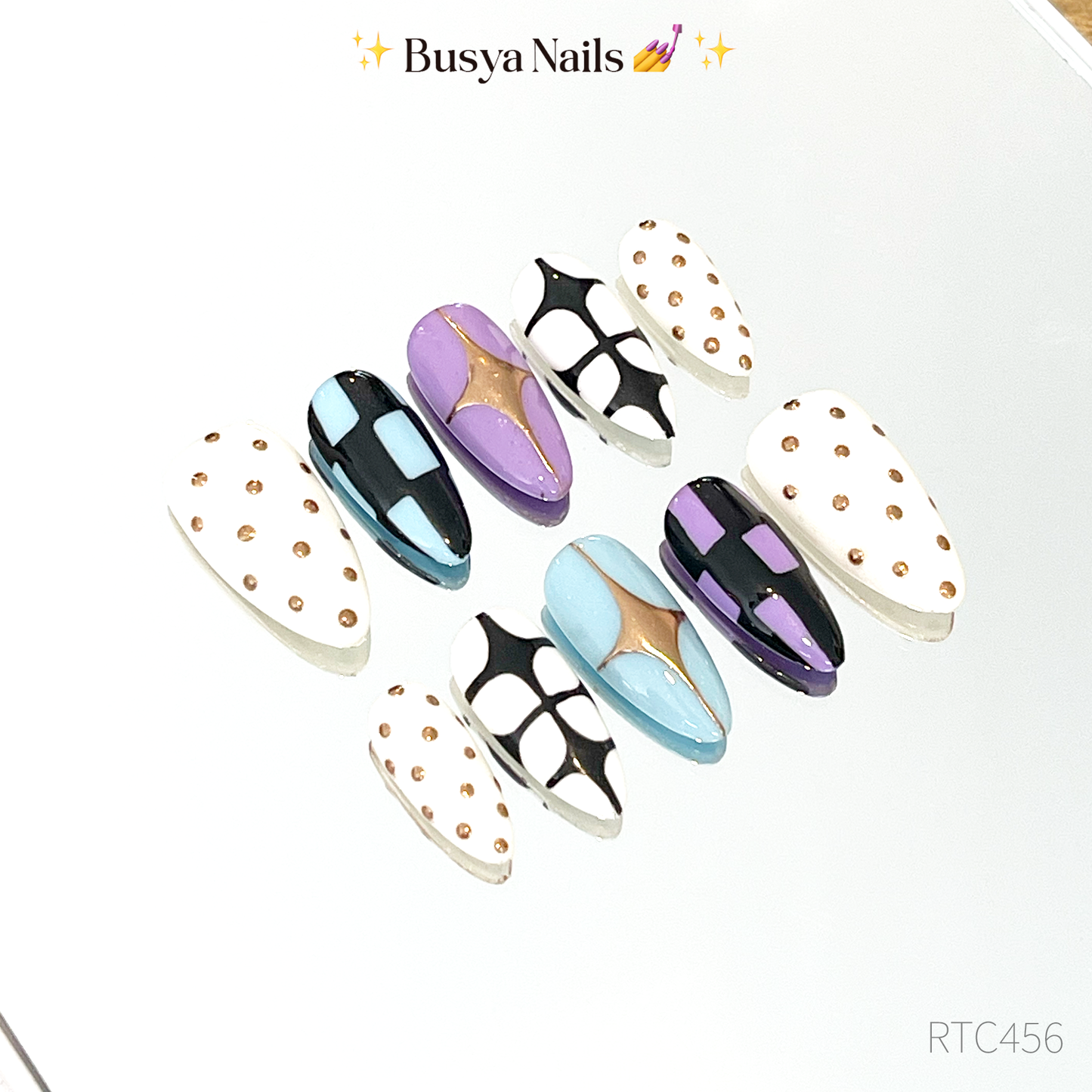 Busya Nails - Retro CometsPressed On Nails Kuku Palsu Free Tools