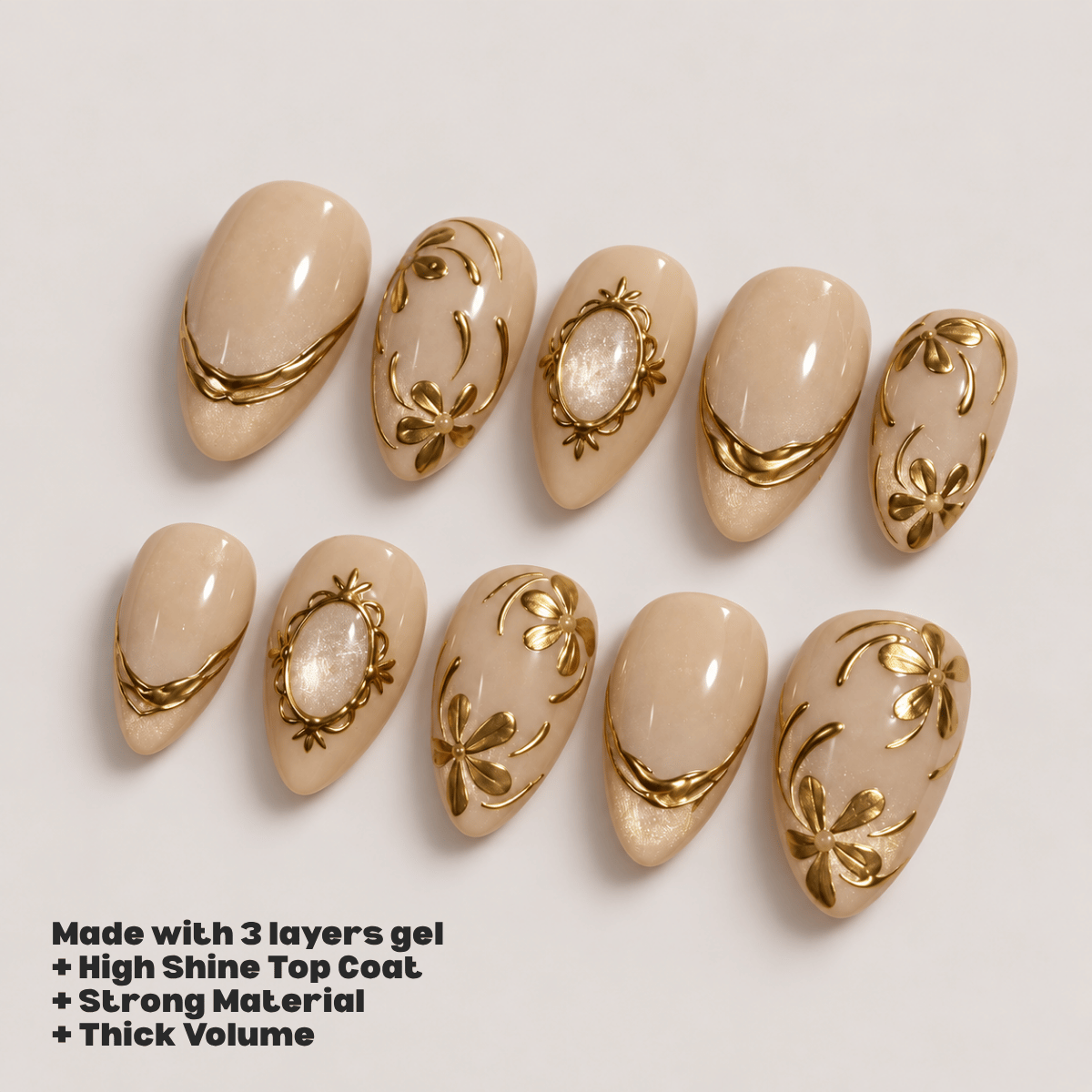 Busya Nails - Golden Mirror Pressed On Nails Kuku Palsu Free Tools