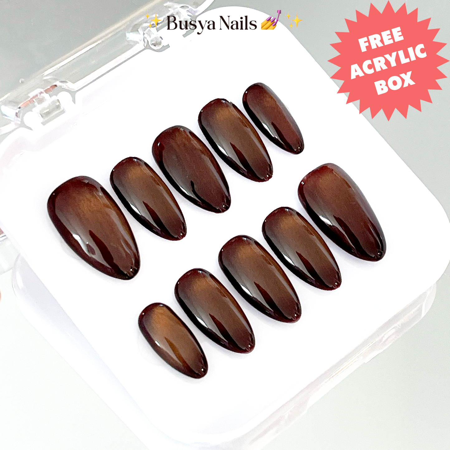Busya Nails - Mahogany Cat Eye Pressed On Nails Kuku Palsu Free Lem Tools