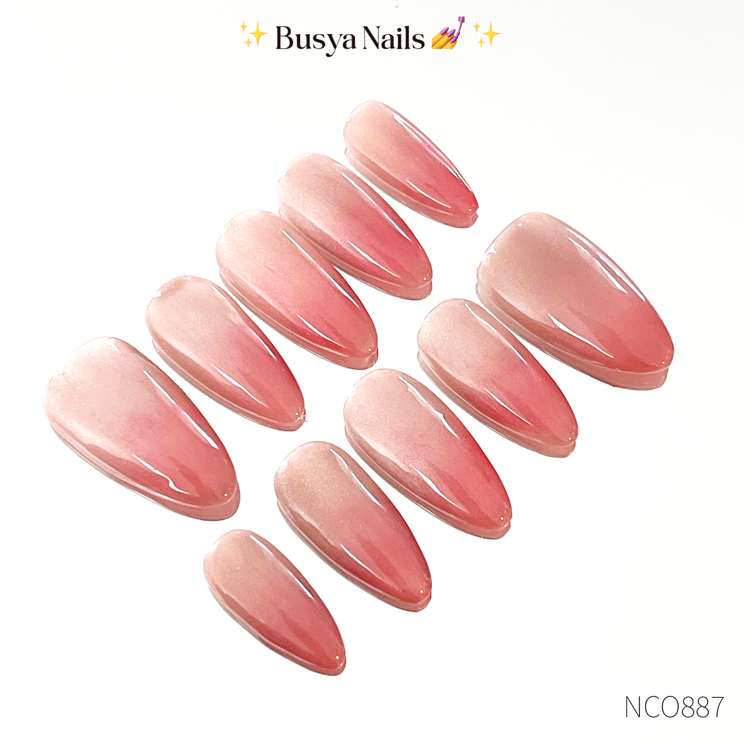 Busya Nails - Nude Cat Eye Pink Ombre Pressed On Nails Kuku Palsu Free Lem Tools