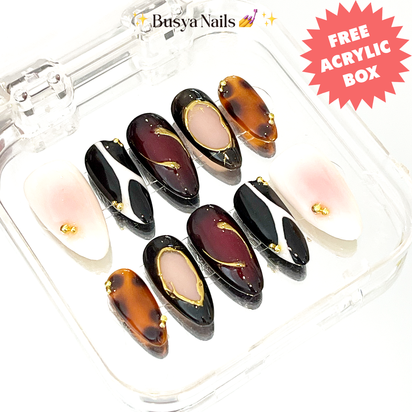 Busya Nails - Red Midnight Pressed On Nails Kuku Palsu Free Tools