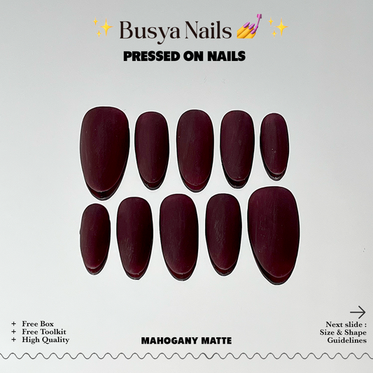 Busya Nails - Mahogany Matte P13 Pressed On Nails Gel Free Toolkit Kuku Palsu