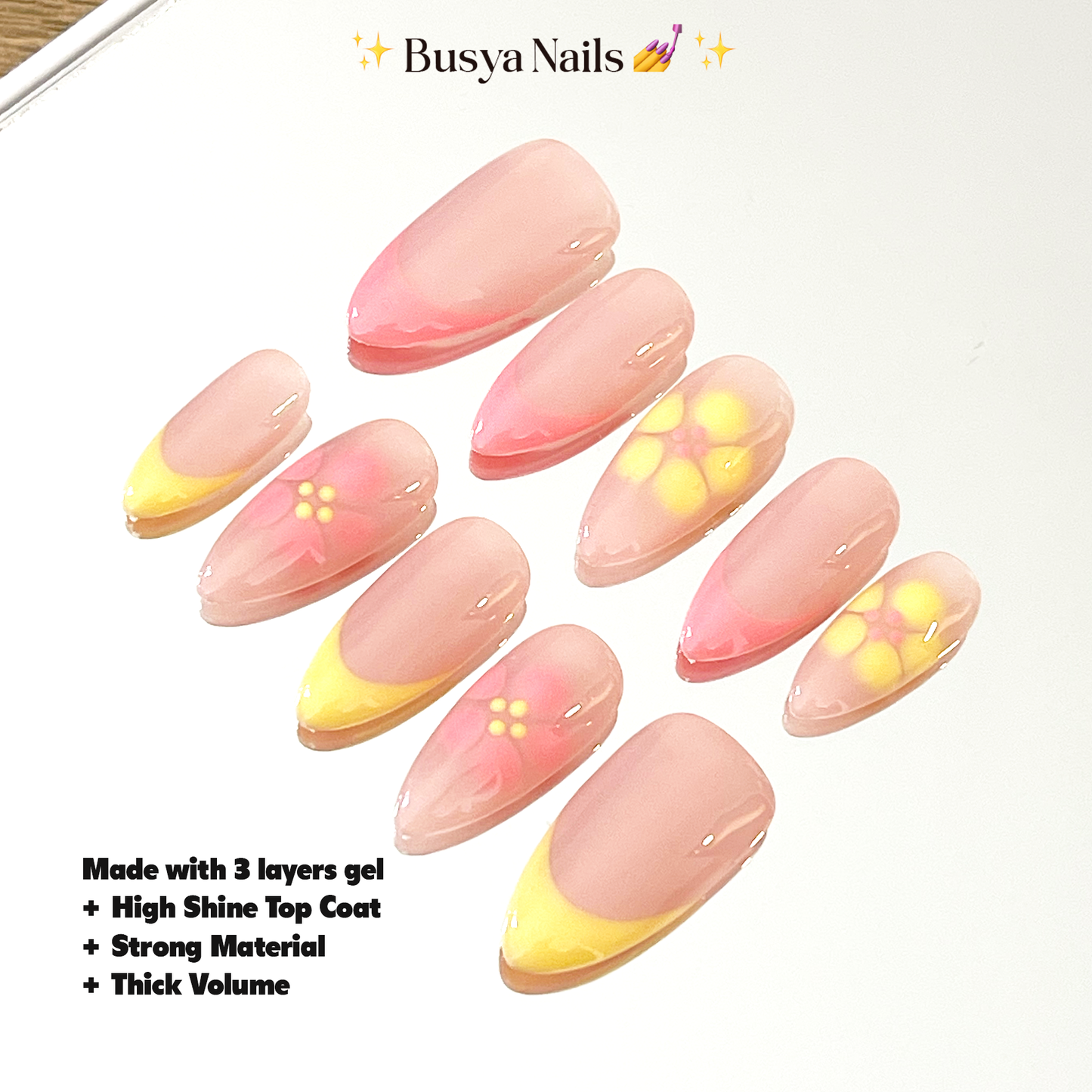 Busya Nails - Pink Lemonade Summer Pressed On Nails Kuku Palsu Free Tools